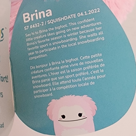 BRINA 🐾 Pink Bigfoot Original Squishmallow by Kelly Toy ☆》NWT《☆ - Picture 4 of 8
